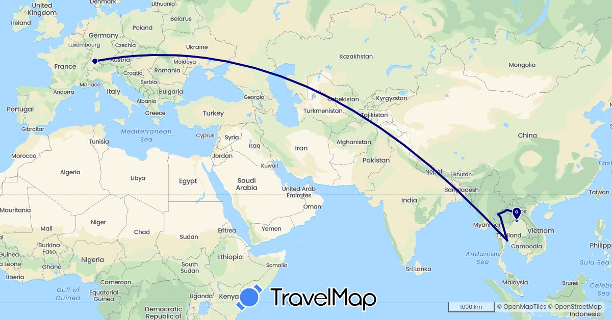 TravelMap itinerary: driving in Switzerland, Laos, Thailand (Asia, Europe)